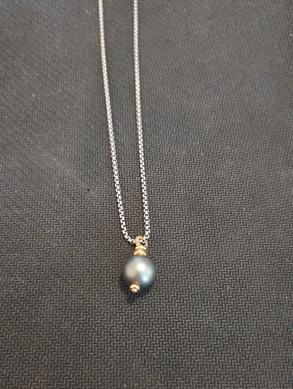 David Yurman Silver Chain Necklace with Gray Pearl and Gold Accents